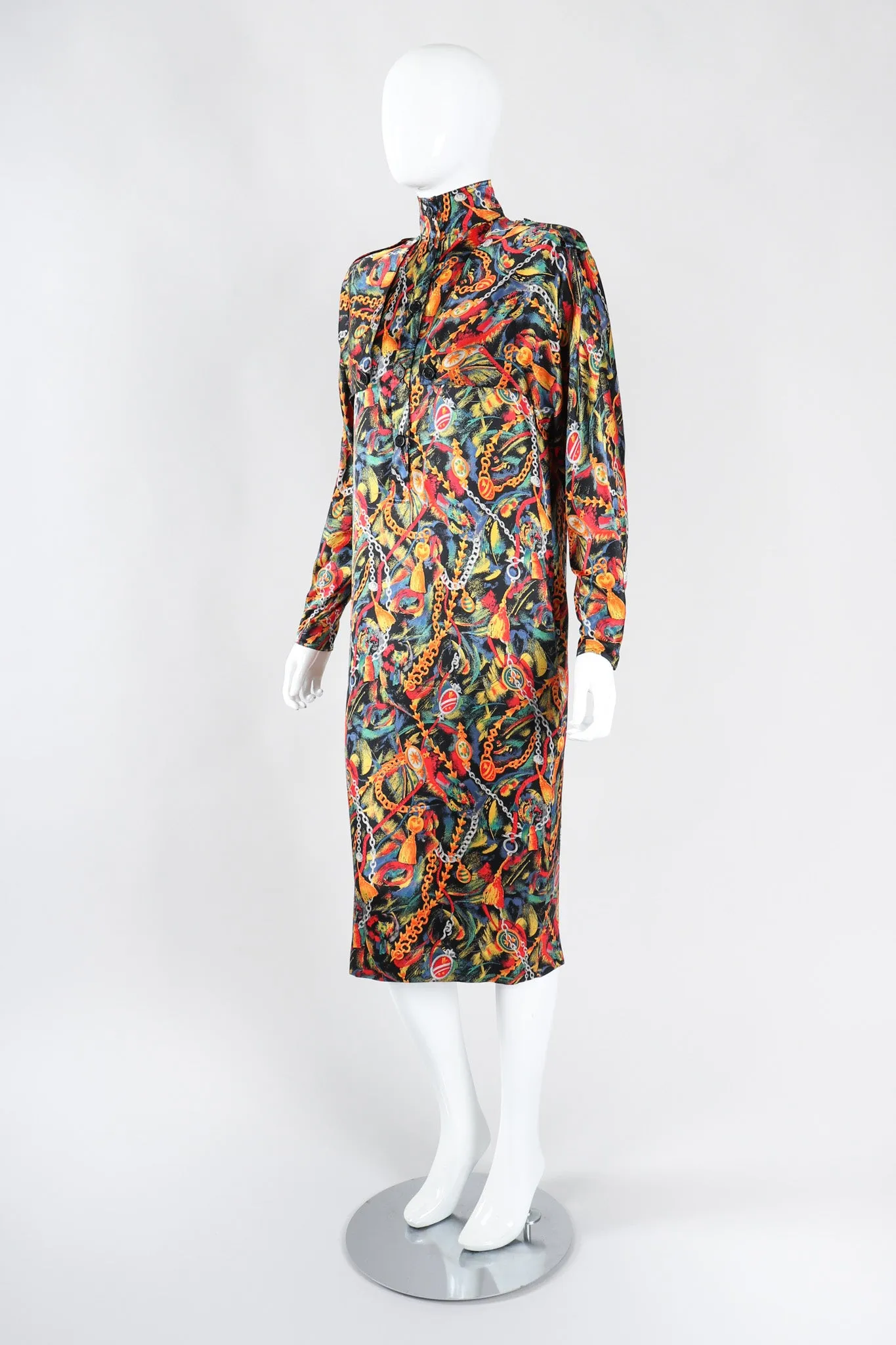 Chain Print Silk Trench Dress
