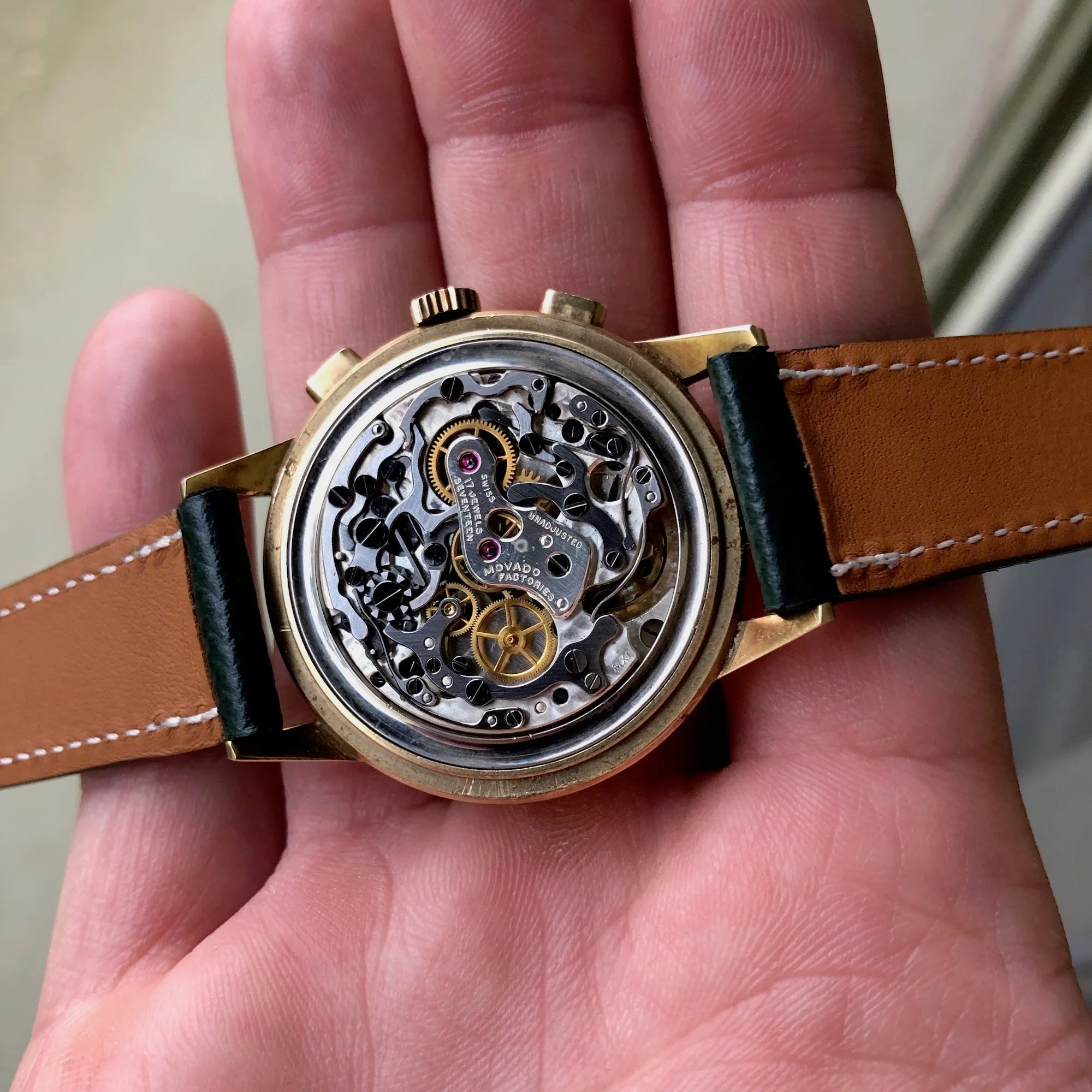 Vintage Movado Caliber 95 Yellow Gold 49036 Chronograph Manual 36mm Wristwatch